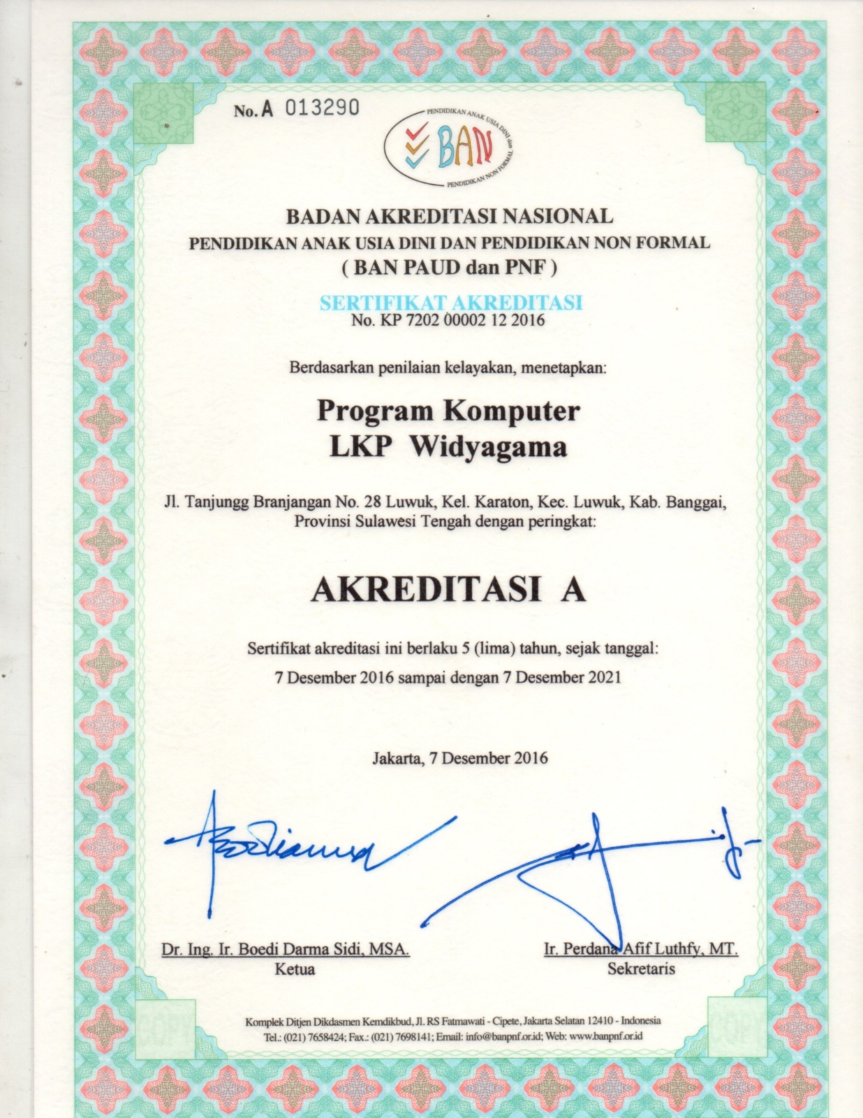 LKP Widyagama Terakreditasi A